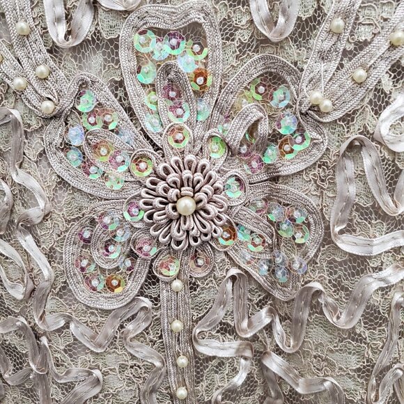 S.M. Collection Vintage Pale Pink Cream Fairycore Lace Whimsy Twee Maxi Skirt L - Picture 3 of 7